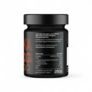 Miel de Manuka MGO 800 250 g – Étiquette arrière Étiquette arrière du pot de miel de Manuka MGO 800 250 g avec informations nutritionnelles - Anuk Manuka