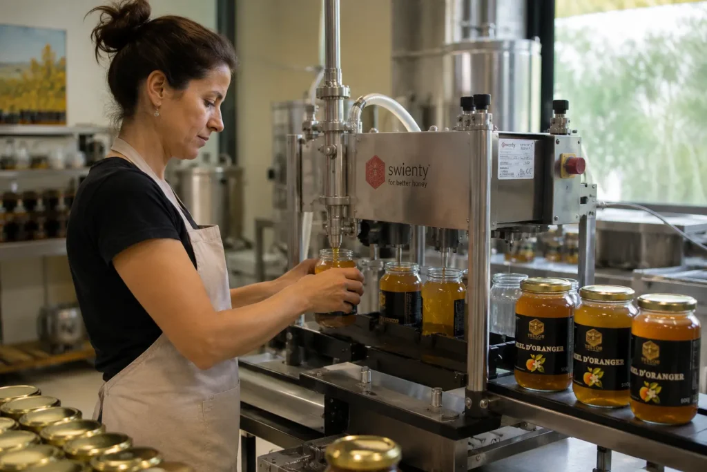 Mise en pot artisanale de miel de qualité pour Trésor de la Nature